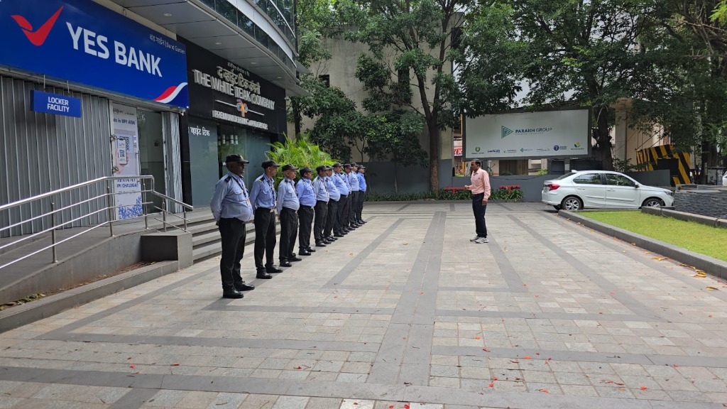 Guards standing in formation during briefing