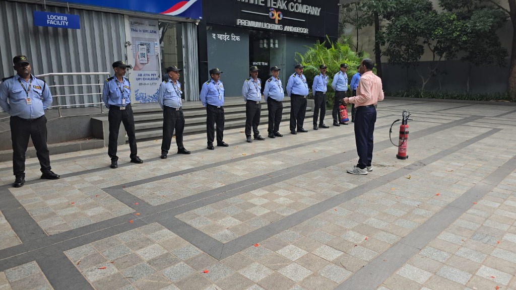 Security guards undergoing fire safety training